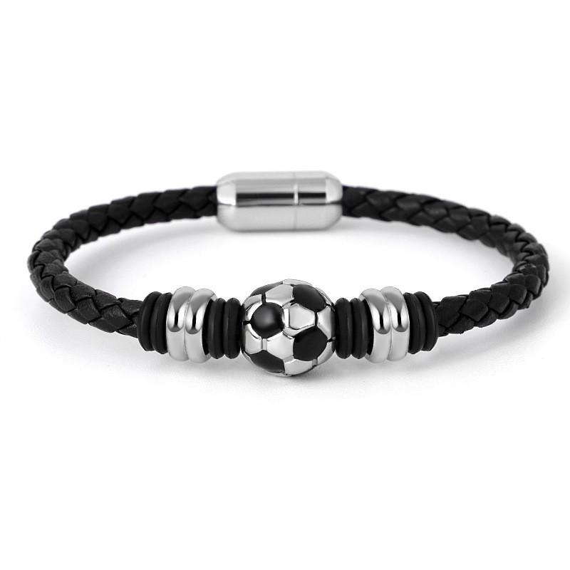 2026 European and American Men s Bracelets, Leather Rope Bracelets, World Cup Football Magnet Buckle Woven Leather Bracelets 21.5CM