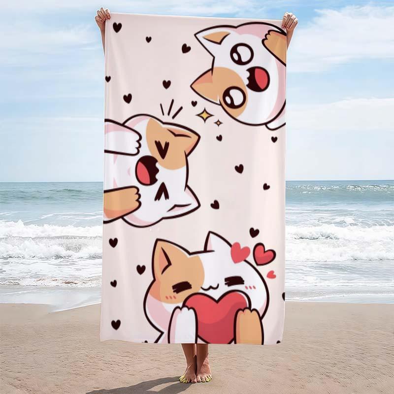 Cute Cat Beach Towel,Ultra-Absorbent, Quick-Dry, Polyester Blend, Ideal for Beach, Pool, Bathroom, Yoga, Fitness,Outdoor Camping