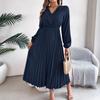 Spring and Summer Elegant Temperament V-neck Lace Waisted Pleated Long Women's Dresses Long Skirts