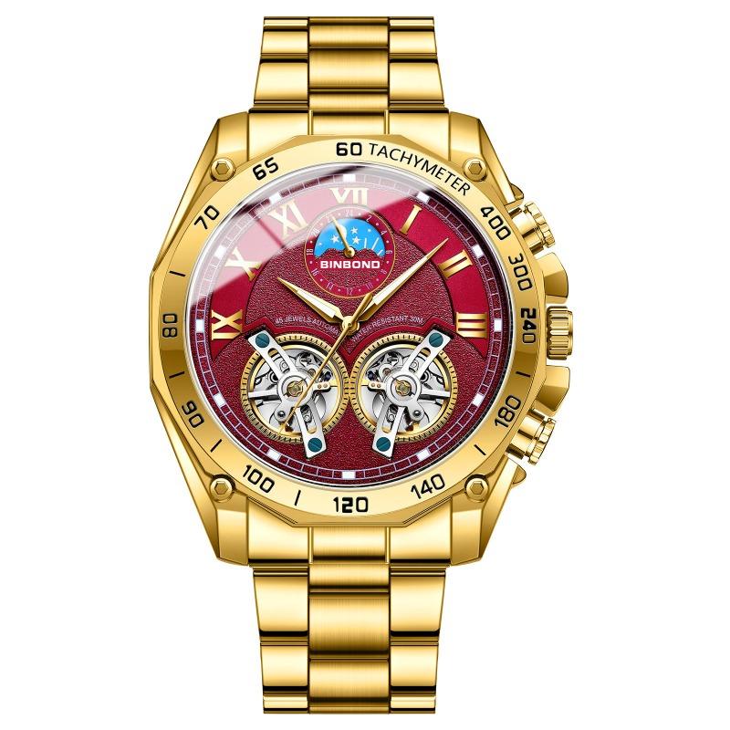 Binbang BINBOND Double Tourbillon Hollow Watch Men's Multifunctional Fashion Luminous Waterproof Quartz Watch