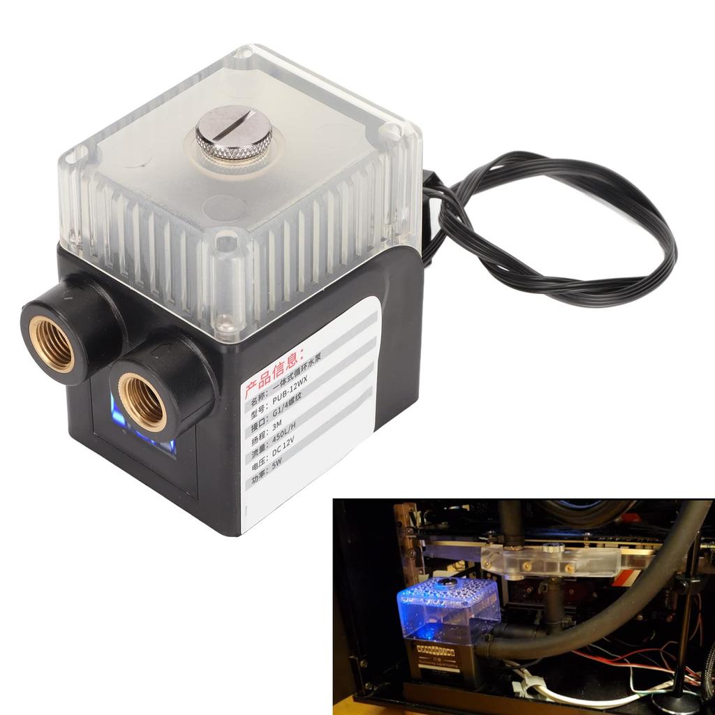 Computer Water Pump Temperature Gauge, Transparent Design, 12V 4-Pin Computer Cooling Pump G1/4 Cable for PC CPU Water Cooling (Black)