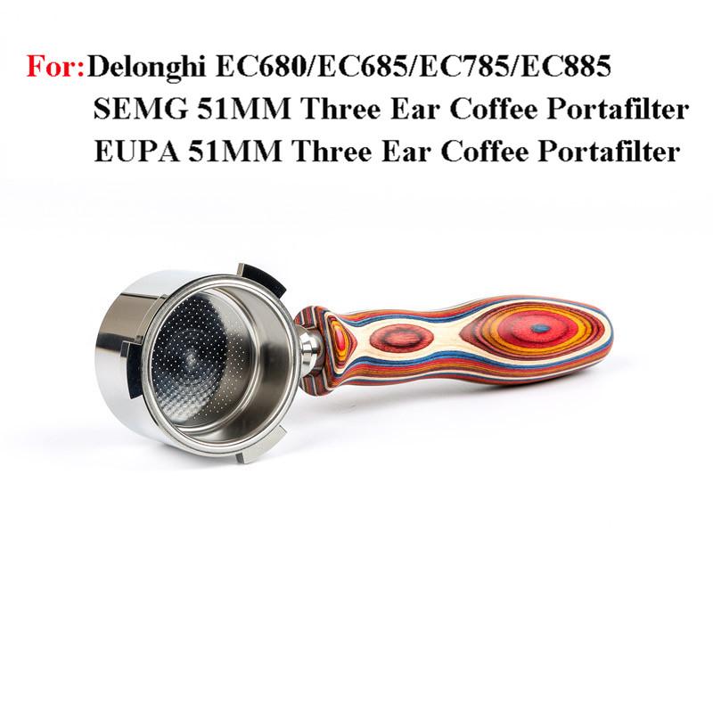 

51мм Портафільтр для Naked Coffee для Delonghi EC680/EC685/EC785/EC885 Ручка для кави з нержавіючої сталі з кошиком на 1/2/4 чашки no basket