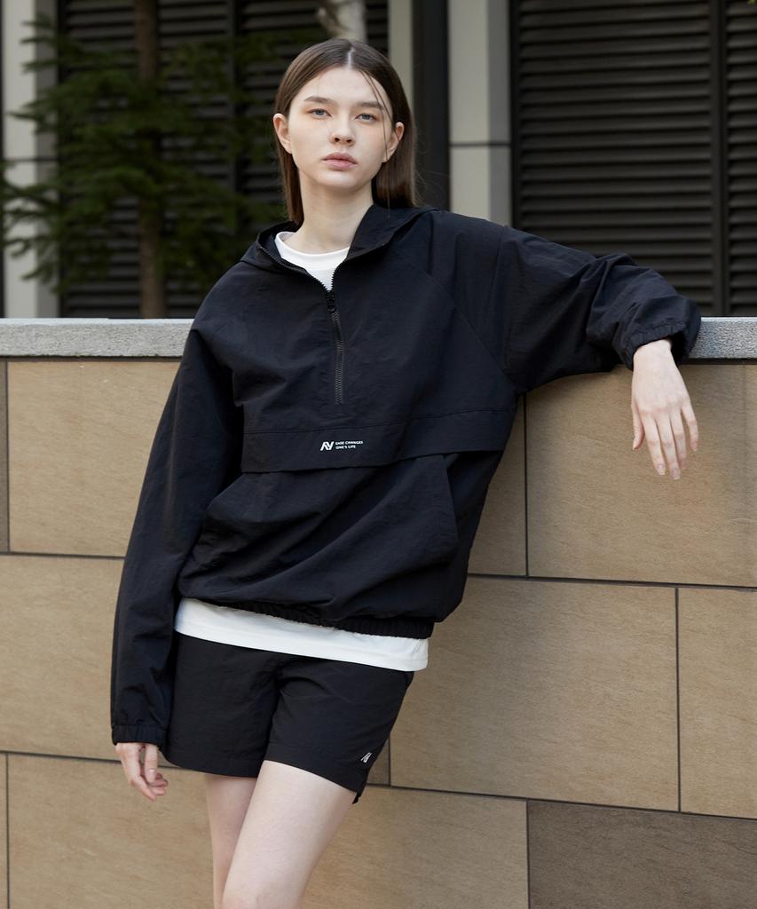 Lazybee [Set] Camp Windbreaker Anorak Jacket + Sports Shorts M Black