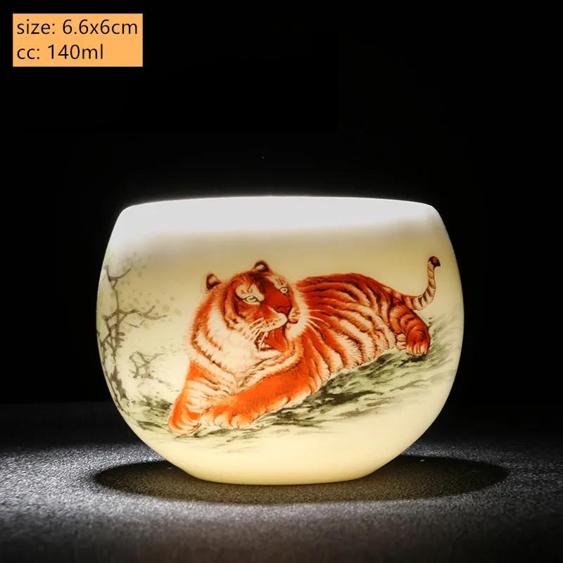 New Suet Jade Ceramic Tea Cup Zodiac Tiger Tea Cup Master Cup White Porcelain Tea Set Household Boutique Tea Bowl Drinkware