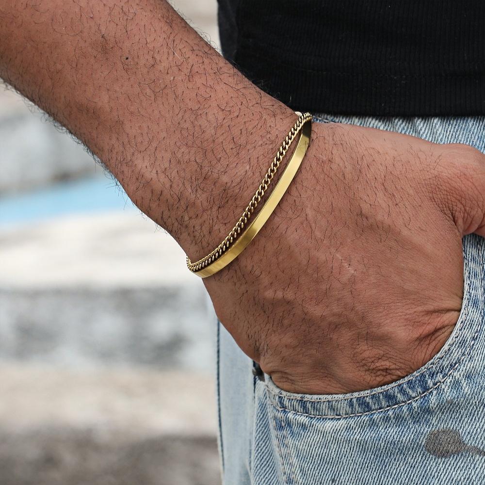 4MM Stainless Steel Gold Color Men Cuff Bracelet Simple Opening Adjustable Bracelet Bracelet For Women Hip Hop Jewelry