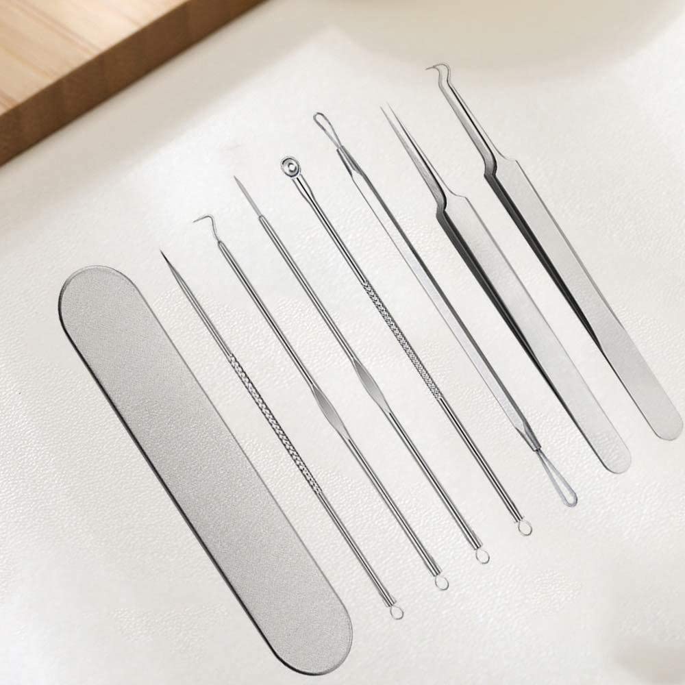 Trust Contact Set of Tweezers for Blackhead Acne Pore Hair and Comedone Stainless with Case 7-Piece Removal, Removal, Care, Removal, Extraction,
