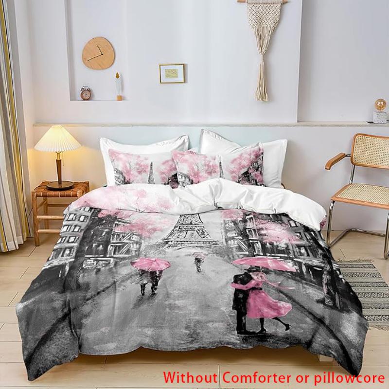 Eiffel Tower Romantic Flowers Bedding Duvet Cover Set 3d Digital Printing Bed Linen Fashion Design Comforter Cover Bedding Sets