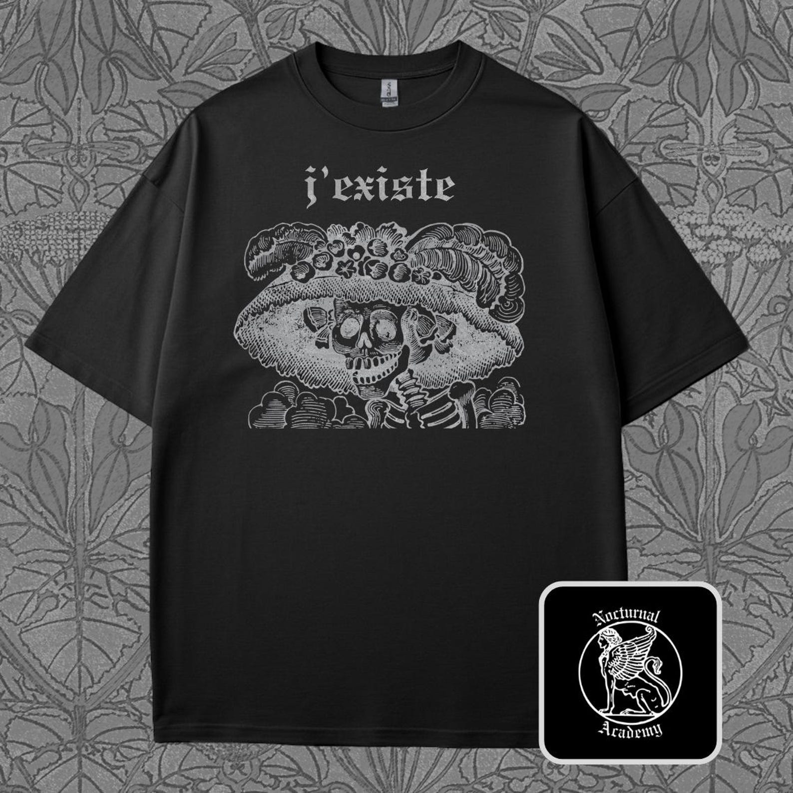 Funny Skeleton T-Shirt: J existe Existentialism Gothic Tee M