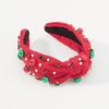 Kids Hair Hoop Red Glossy Beads Crystal Headband Red Green for Christmas Party