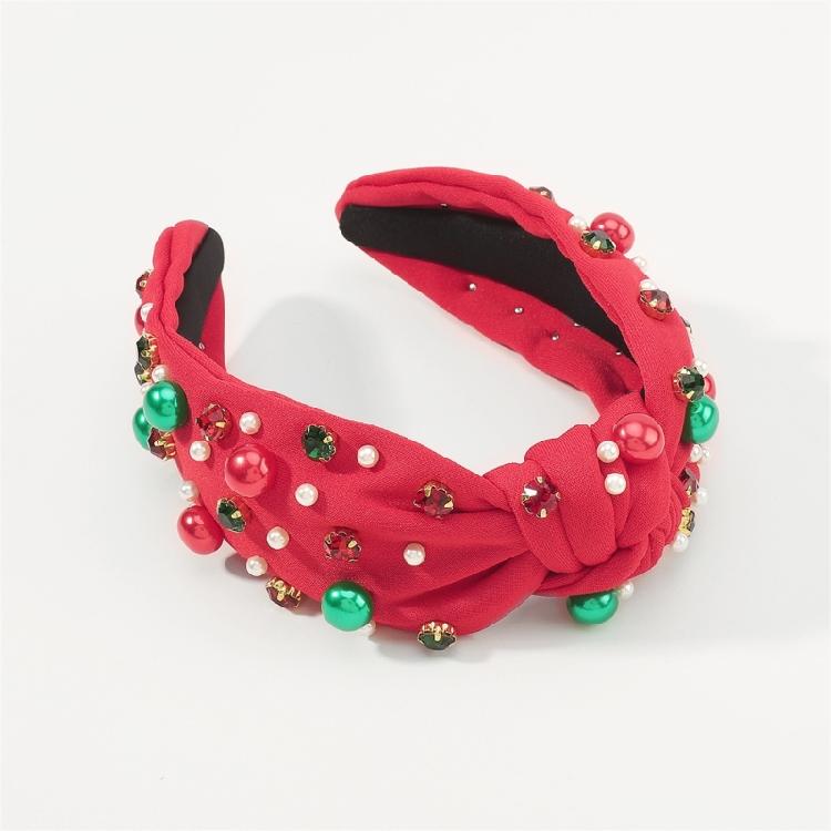Kids Hair Hoop Red Glossy Beads Crystal Headband Red Green for Christmas Party