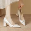 Spring Patent Leather Slip-On Chunky Heels High Heels  Shoes Pointed Toe Shallow Women's Wedding Office Shoes Female Pumps