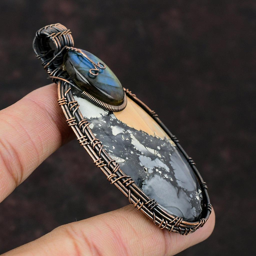 Maligano Jasper Copper Pendant Copper Wire Wrapped Pendant Labradorite Gemstone Pendant Handmade Pendant Gift For Her Copper Design Jewelry