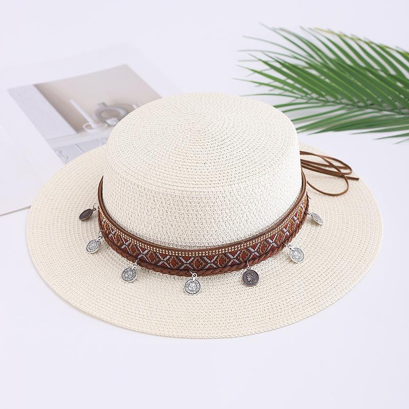 Summer straw hat seaside beach flat hat travel shading sun protection hat women summer sun hat beach leisure travel