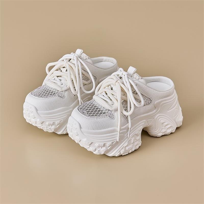 Baotou half slippers women's summer 2025 new outer wear sequins versatile mesh dad shoes breathable thick-soled lazy sandals