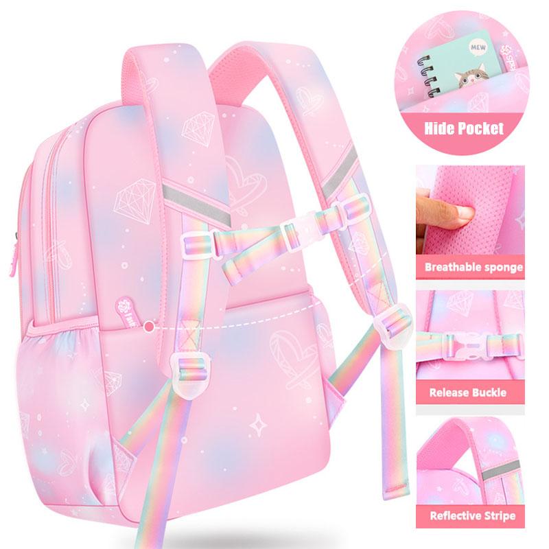 Girl's School Bag with Large Capacity Side-Open Children School Backpack Cartoon Outdoor Travel Bag for Kids Teenage Child