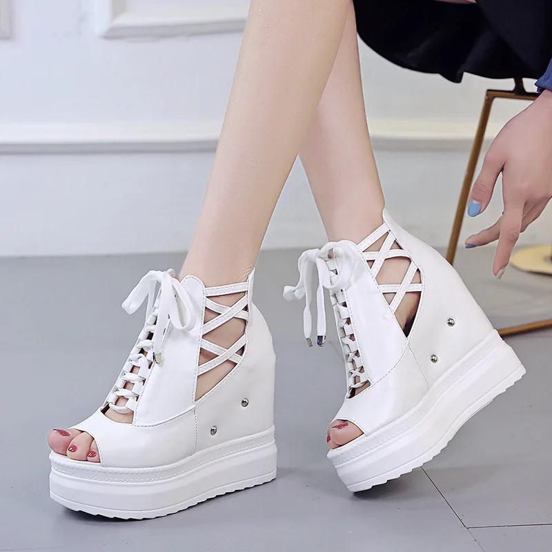 Fashion Summer Inner Height Women's Sandals 12cm Super High-heeled Wedge Heels Platform Roman Shoes New Fashion High Heel Platform Pumps