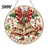 Christmas Faux Diamond Art Ornament Kit Kit, Santa Angel Sun Catcher DIY Acrylic Textured Bead Round Board, 3D Craft for Adults, Festive Window