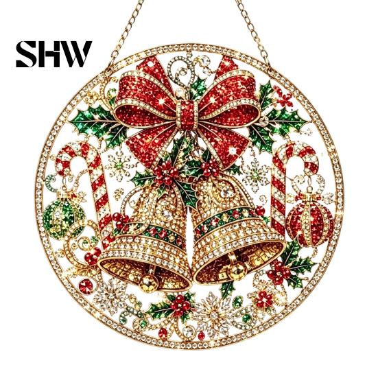 Christmas Faux Diamond Art Ornament Kit Kit, Santa Angel Sun Catcher DIY Acrylic Textured Bead Round Board, 3D Craft for Adults, Festive Window