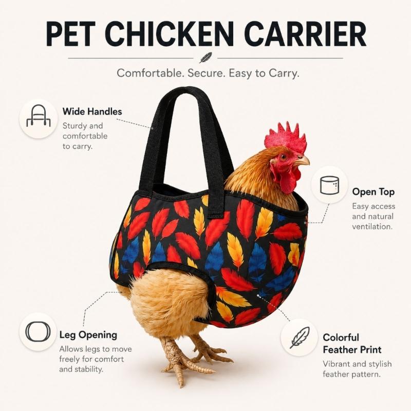 Washable Chicken Carry Bag for Nearby Errands, Canvas Transport Bag with Head-Out Opening and Reinforced Handles