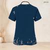 Women Plus Size Navy Blue Snowflake Printed Nurse Scrub Top V Neck Short Sleeve Front Pockets