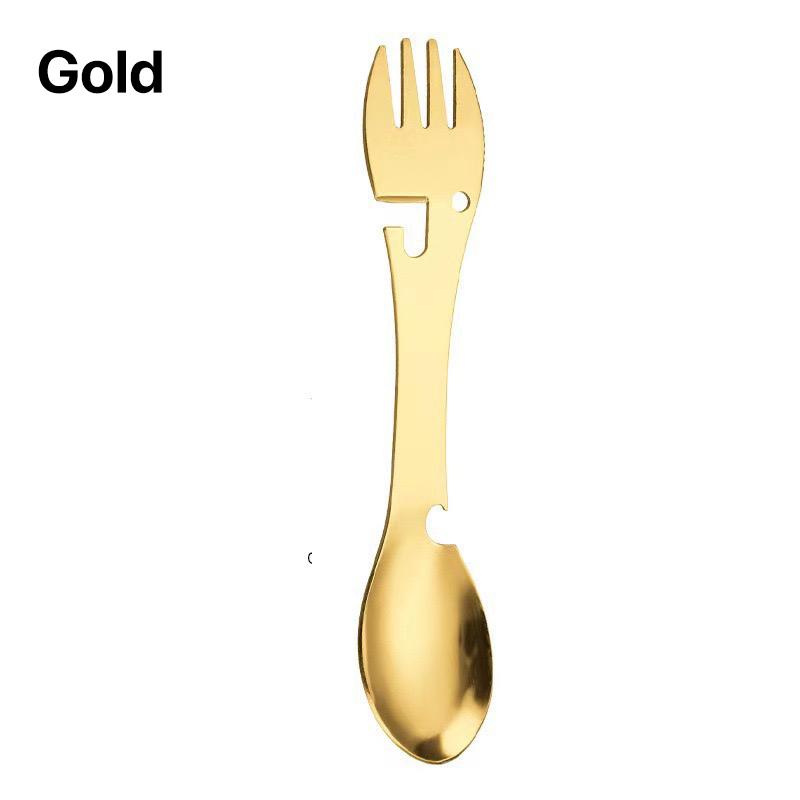 5 In 1 Multitool Stainless Steel Fork Spork Spoon Cutlery Flatware Utensil Portable Camp Multi Tool Bottle Opener Can Opener