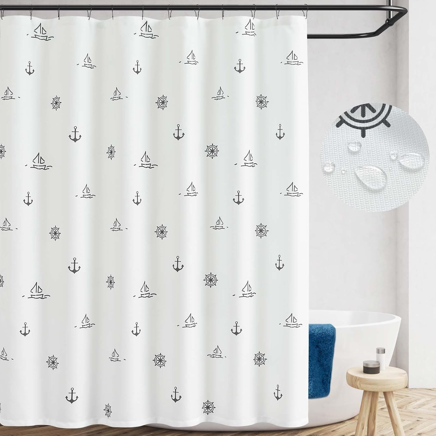 Ocean Blue Striped Shower Curtain Waterproof Fabric Shower Curtains for Bathroom Gradual Color Minimalist Design Modern Neutral 90x180CM