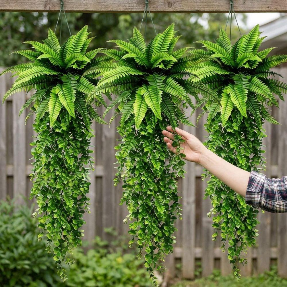 Real Touch Boston Fern Eucalyptus Vine Plastic Artificial Fern Hanging Plant  Indoor Decor