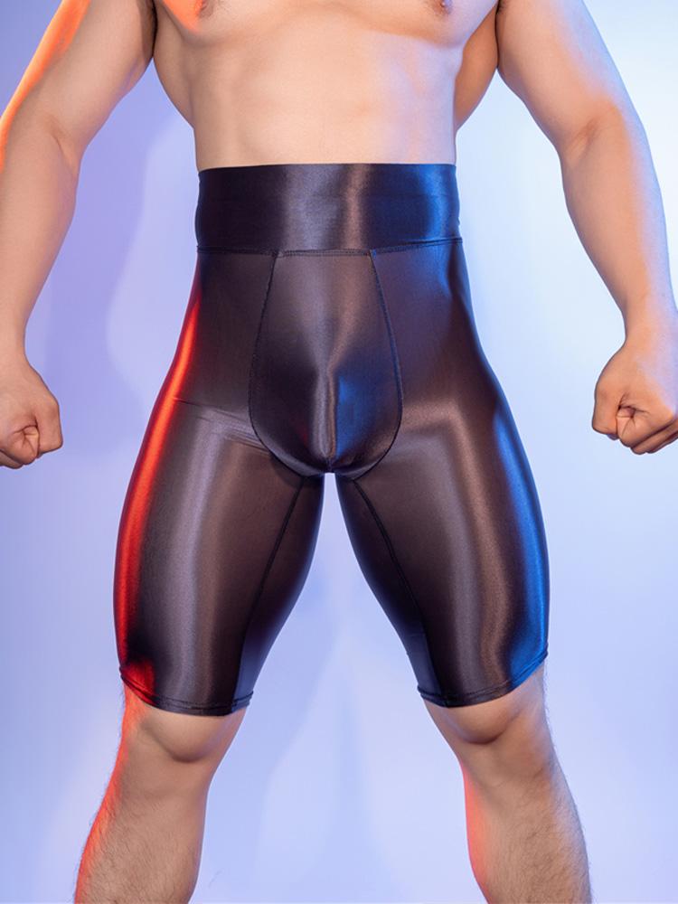 Sexy pánské U-výztužné pouzdro Vysoký pas Boxerky Olejově lesklé Sexy Tanga Olejově lesklé Průhledné Poloviční krátké spodní prádlo Gay oblečení