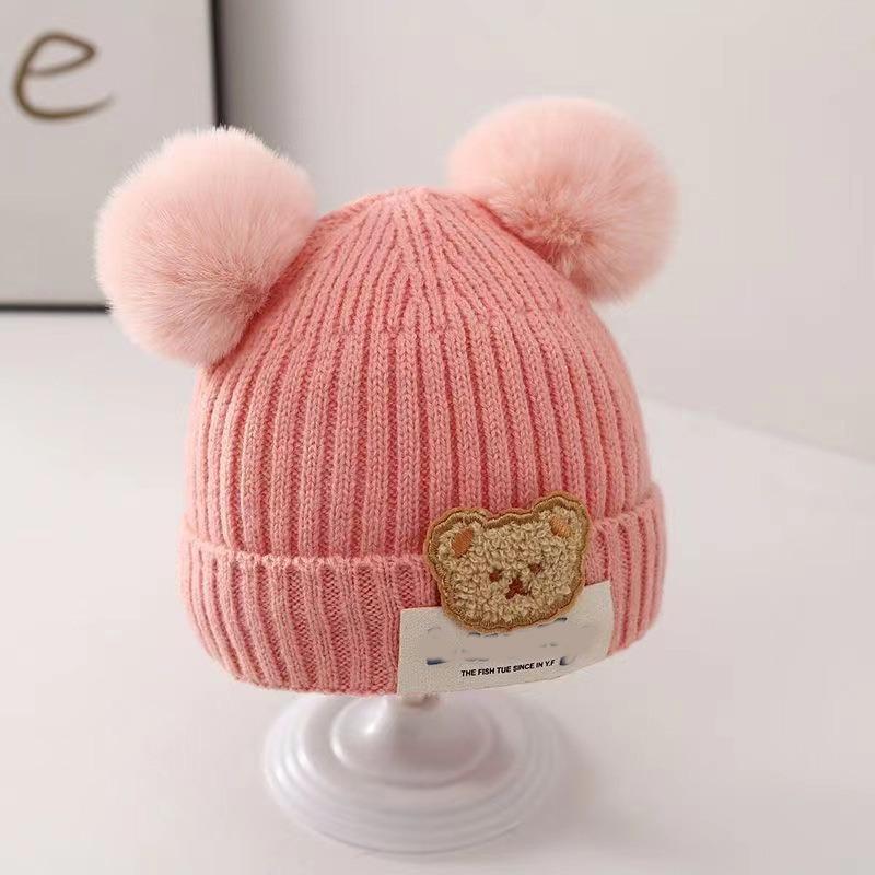 Cappellino invernale per neonato berretto a forma di orso coreano cappello invernale in lana a maglia per bambini berretto tinta unita cappello invernale per neonato con paraorecchie