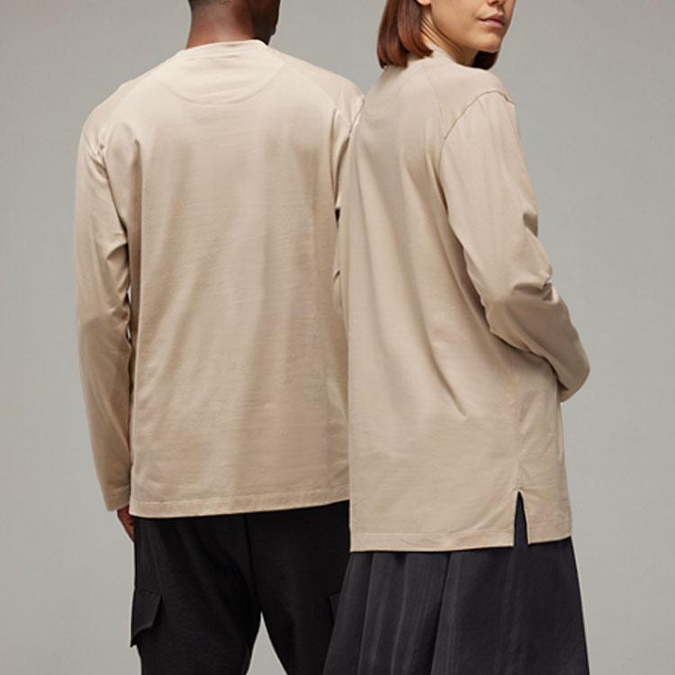 Y-3 Loose Fit Drop Shoulder Letter Print Long Sleeve T-Shirt Unisex Tops Light-Brown IV8233