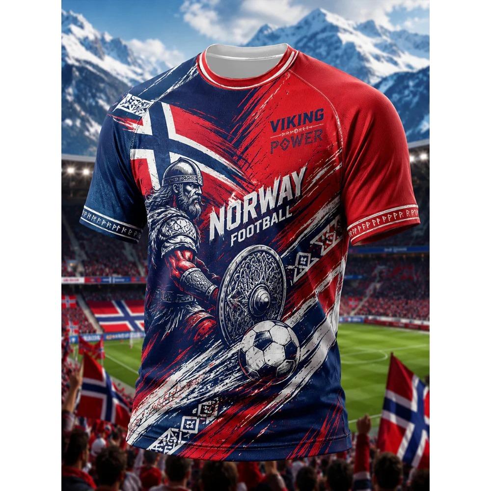 Nordik Viking Retro Stil 2026 Norveç Taraftar Forması Günlük Futbol Kısa Kollu erkekler için Nefes Alabilen Hızlı Kuruyan Yumuşak