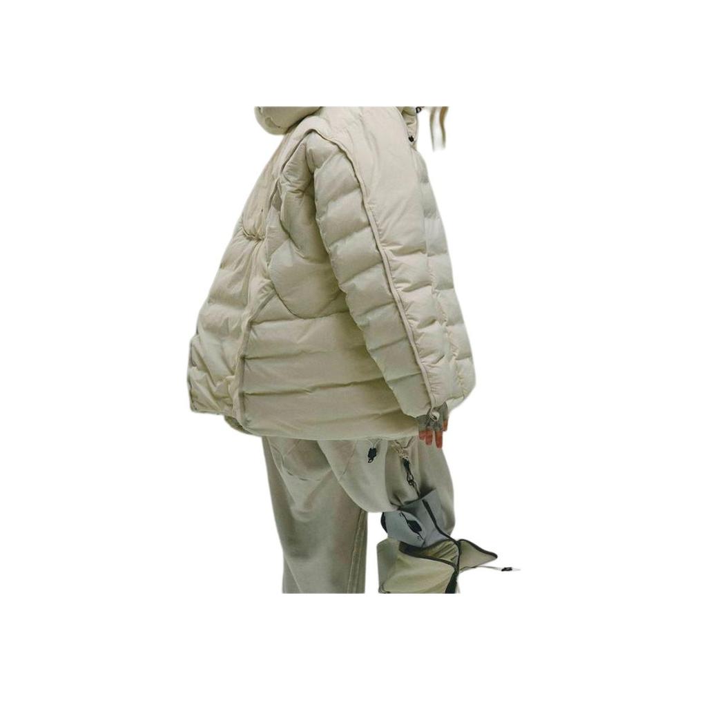 Adidas Originals X Hamcus Collaboration FW23 Solid Color Quilted Logo Drawstring Hooded Zipper Down Jacket Unisex Outerwear White IU4837