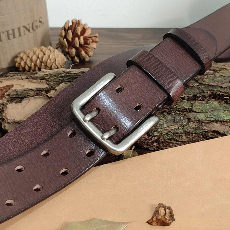 Belt Men's Special Forces Double Pin Buckle Genuine Leather First Layer Pure Cattlehide Retro Casual Belt