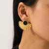 French Obsidian Fan-shaped Sunflower Stainless Steel Earrings High-End Titanium Studs