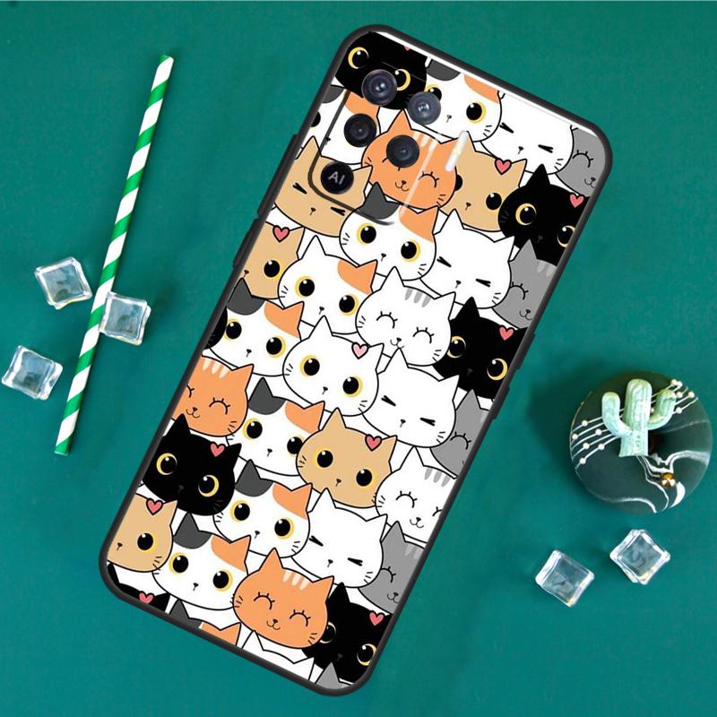 Cute Cat Pattern Kitten Case For Oppo A80 A40 A60 A16 A76 A96 A91 A15 A17 A74 A94 A54 A57S A18 A38 A58 A78 A98 Cover