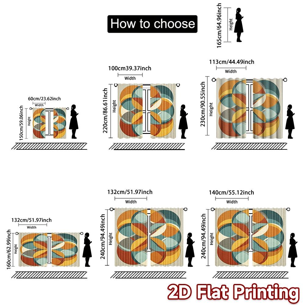 Set Of 2 Flat Printing Curtains Without Rod Geometric Floral Design Valentine Is Day Festival Creative Prints Curtain Made Polyester