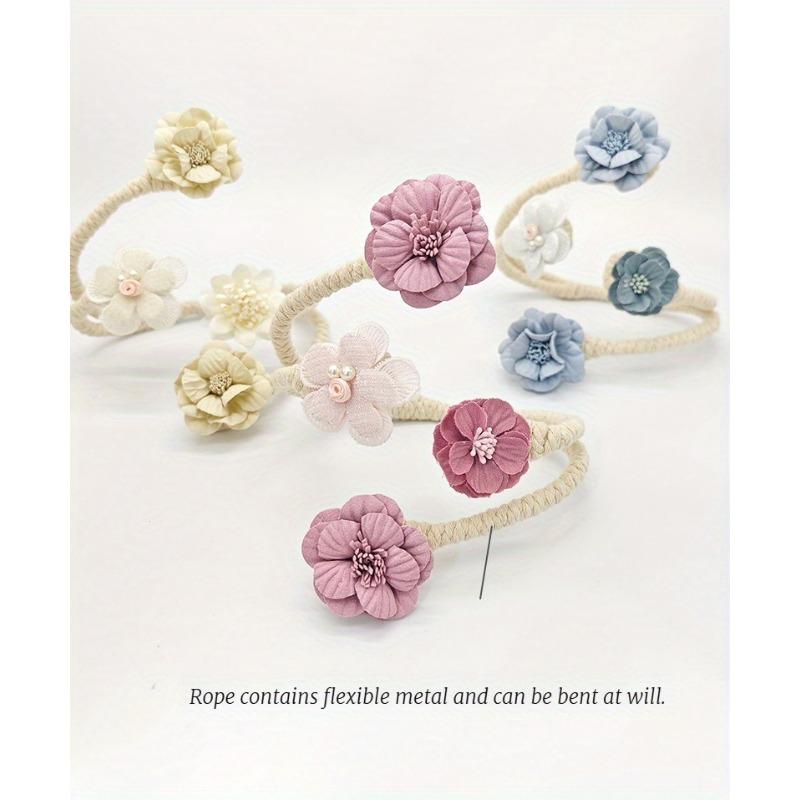 2pcs Elegant 3D Floral Curtain Tieback - Pink Polyester Flower Design with Pearl Accents, Rope-Like Texture for Bedroom & Living Room Home Decor