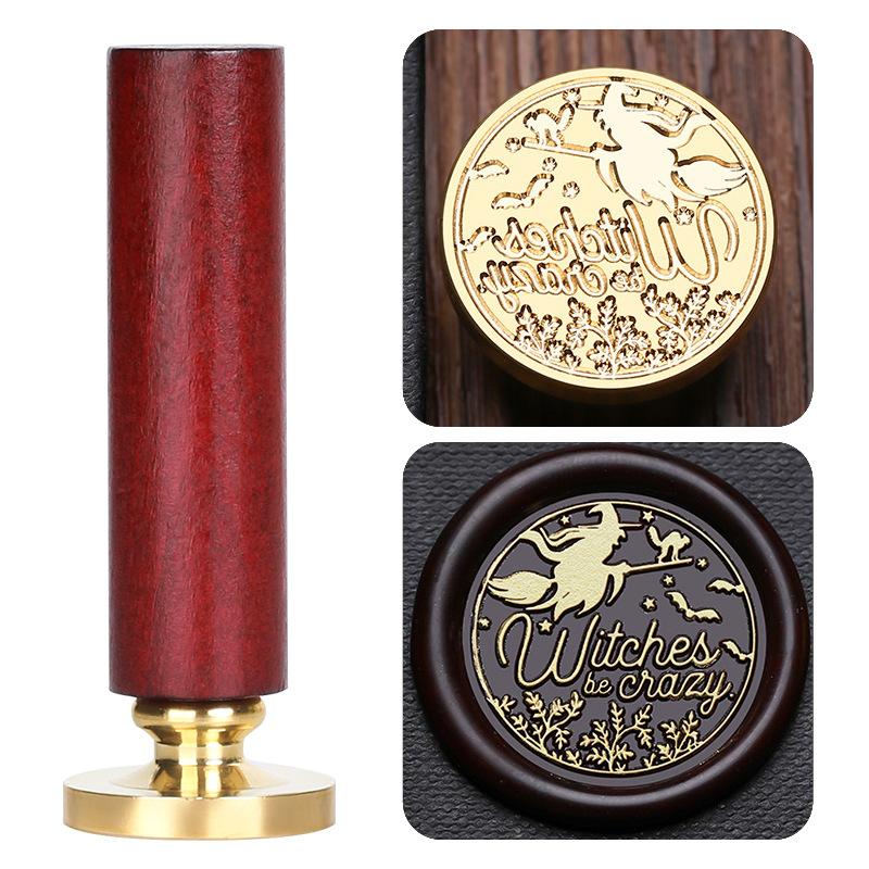 Halloween Seal Cylindrical Red Handle (handle + Brass Seal Head) Fire Lacquer Seal Set Handle Copper Head
