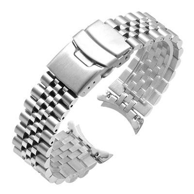 [Juntan] Stainless Steel Curved Edge Tapered 20mm Metal Watch Band Flexible Watch Strap Replacement Bracelet Deployment Double Flip Lock Buckle