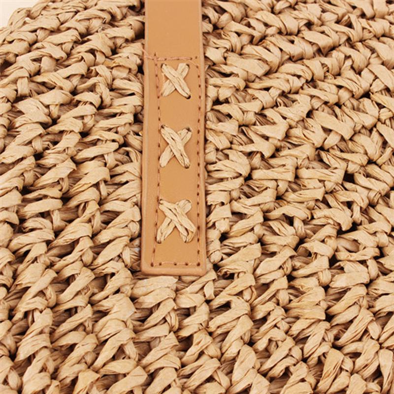 Women Boho Woven Handbag Summer Beach Tote Straw Bag Round Rattan Shoulder Bag