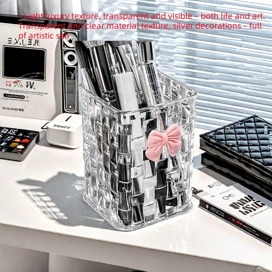1pc Desktop Pen Holder, Clear Acrylic Desktop Organizer - Pen Holder And Storage Box Daily Necessities For Offices And Dormitories