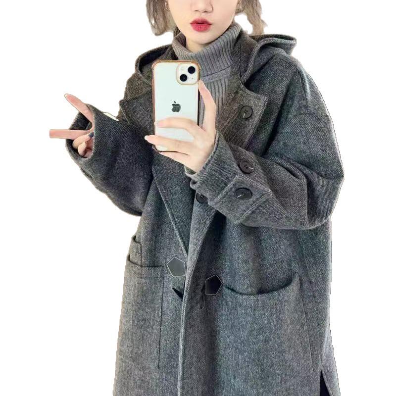 Women's High-End Grey Wool Coat - Petite Hepburn Style for Autumn/Winter