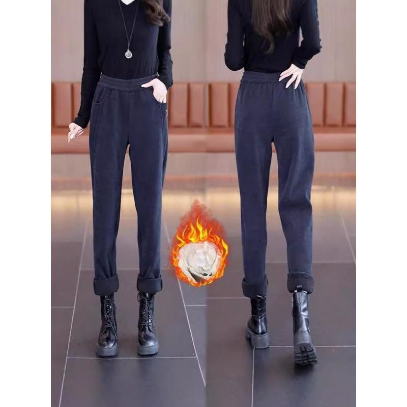 Autumn and Winter Fleece and Thickened Casual Pants, Slimming and Fashionable High-waisted Warm Long Pants, Loose Skinny Pants