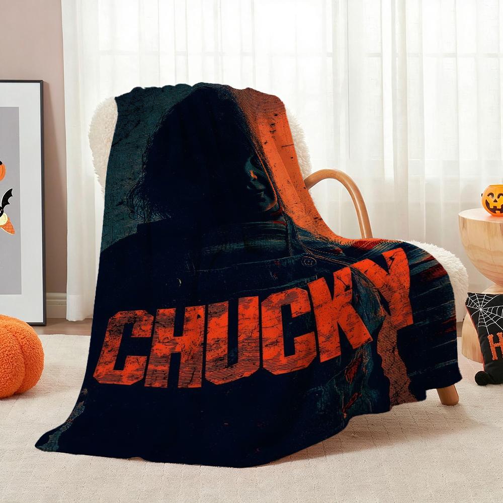 Good Guys Classic Horror Doll Pattern Theme Flannel Blanket Warm Comfortable Fleece Blanket For Office Sofa Party Decor Halloween Gift