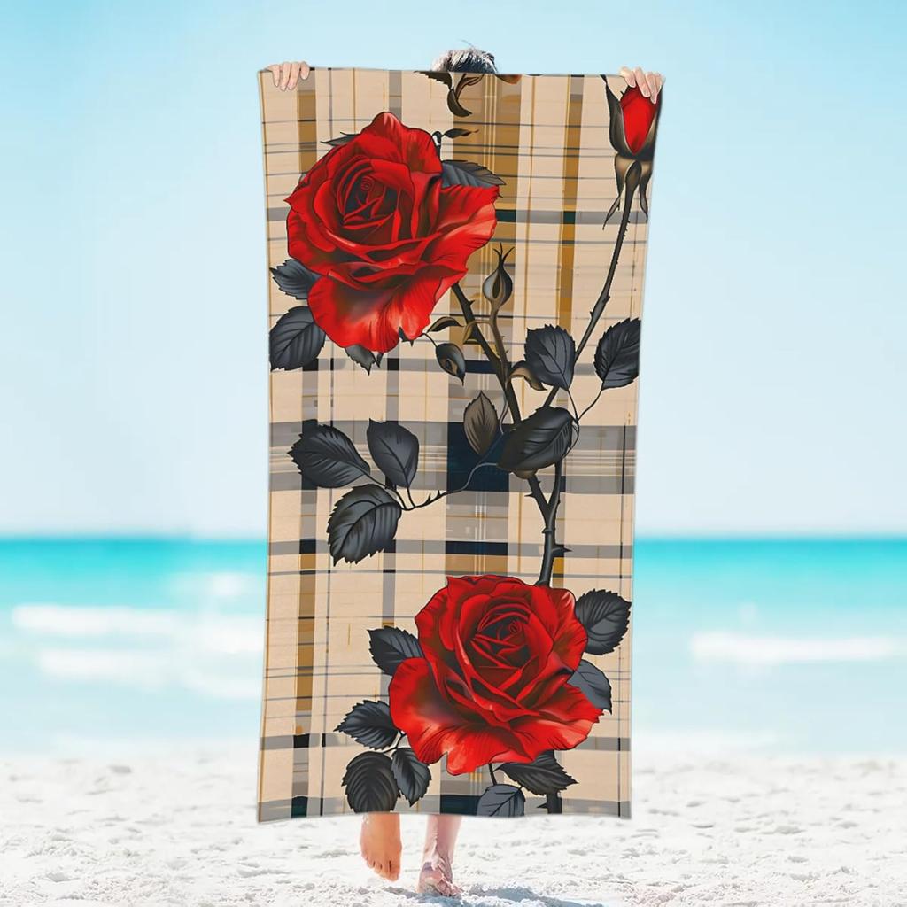 Skull Brightly Colored Flower Beach Towel, Large Microfiber Quick Dry Lightweight Pool Bath Towels Sand Free Beach Blanket for