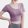 Summer Women's Quick-Dry Yoga Crop Top with Chest Pads - Short Sleeve Fitness Shirt