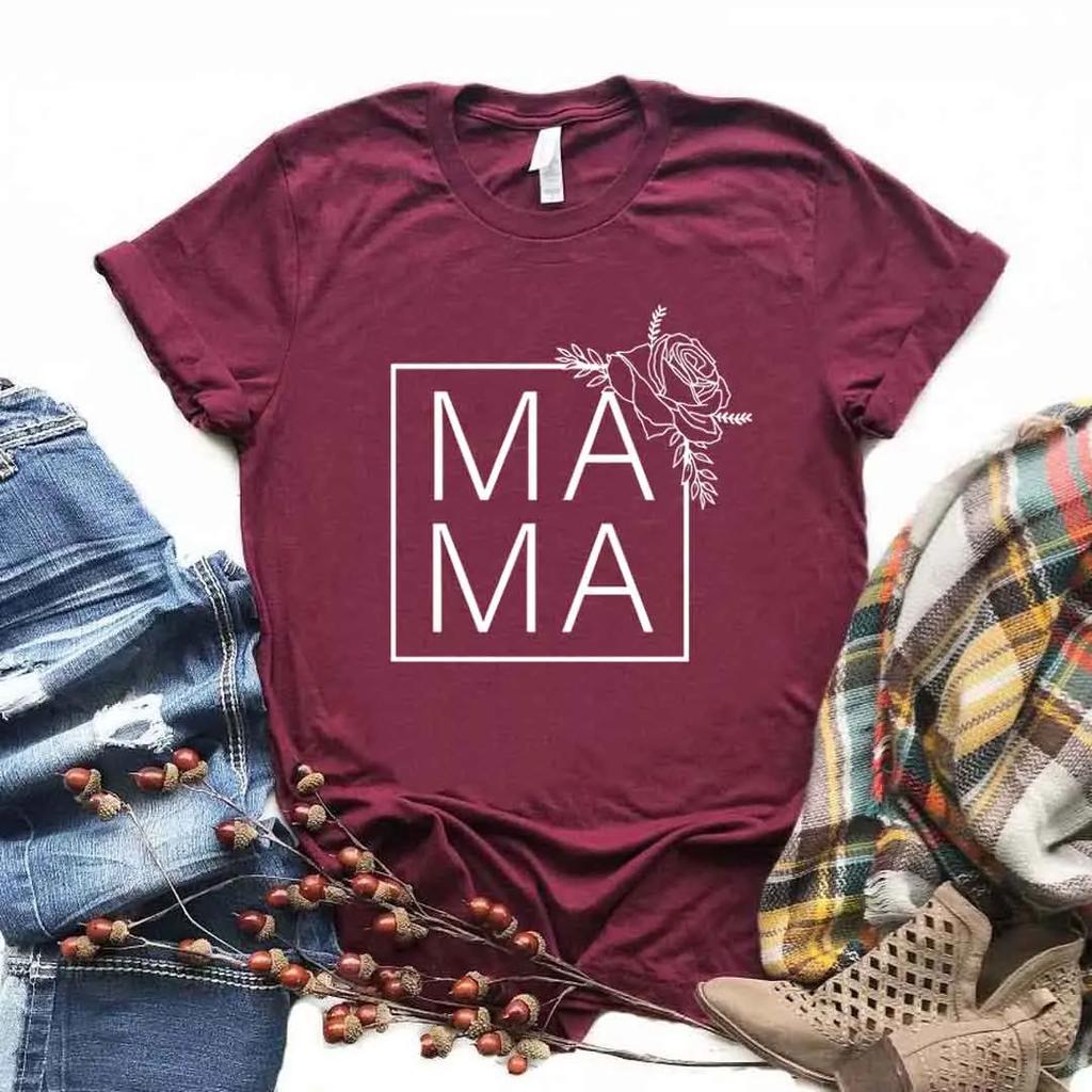 Fyrkantig Mamma Blomtryck Dam T-shirt Kortärmad O-hals Lös Dam T-shirt Dam Mode T-shirt Toppar Camisetas Mujer