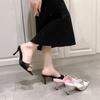 Summer new pointed open-toed rhinestone high-heeled sandals stiletto one pedal color high-heeled shoes half-drag women