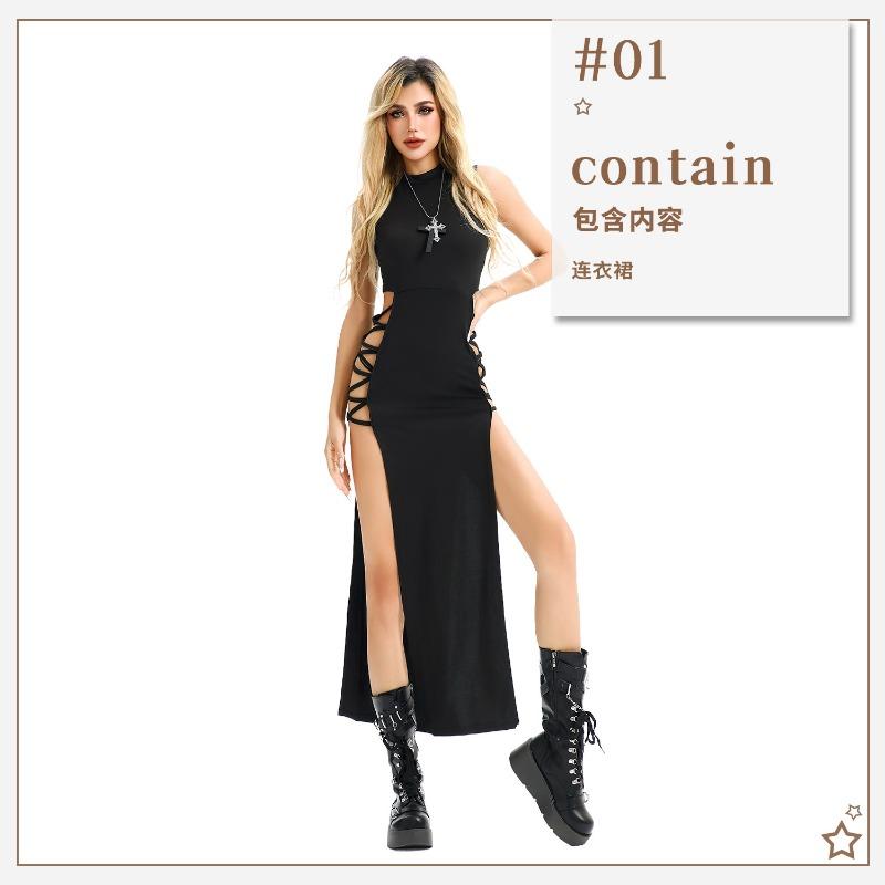 Black Sexy Diablo Gothic Long Dress Night Bar Slim Fit Hip Party Dress