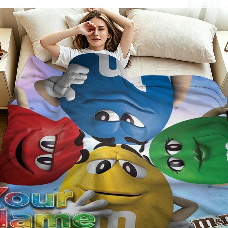 1PC M&M's Custom Name Patterned Flannel Blanket Suitable For All Seasons for Home Decor Warmth and Comfort Gifts Holiday Present
